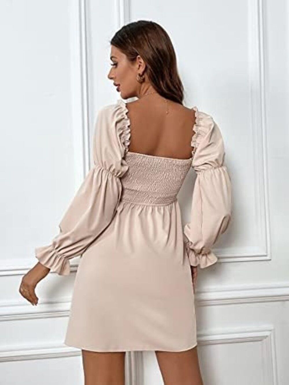 Women's Cream Smocked Square-Neck Dress - Picture 2 of 7